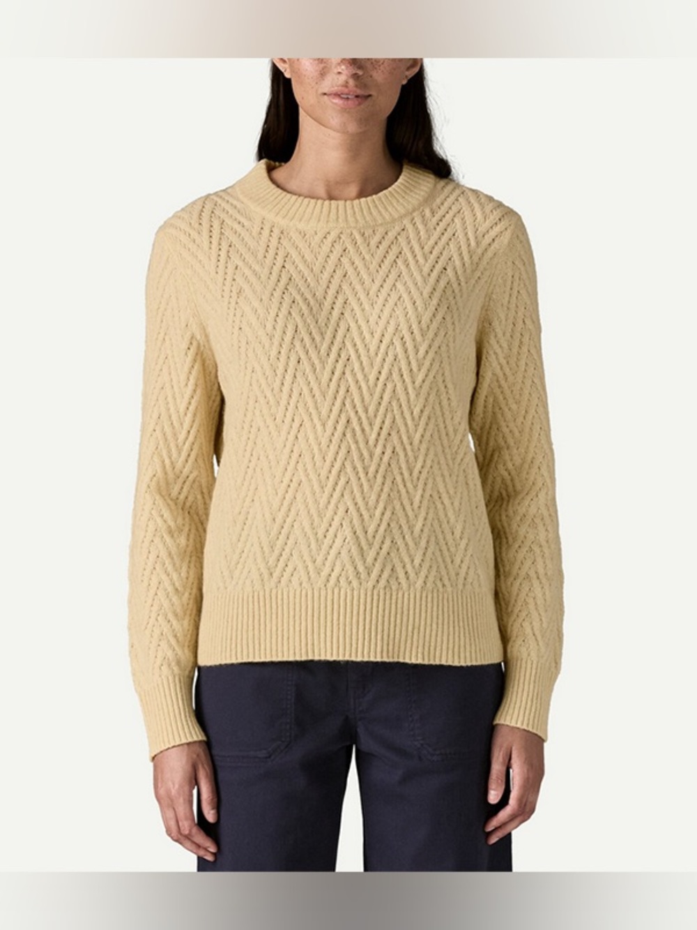 NWT Patagonia Recycled Wool Cream Chevron Crewneck Sweater XL